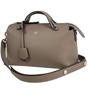Fendi By The Way Shoulder Bag Handbag Leather Greige Gray